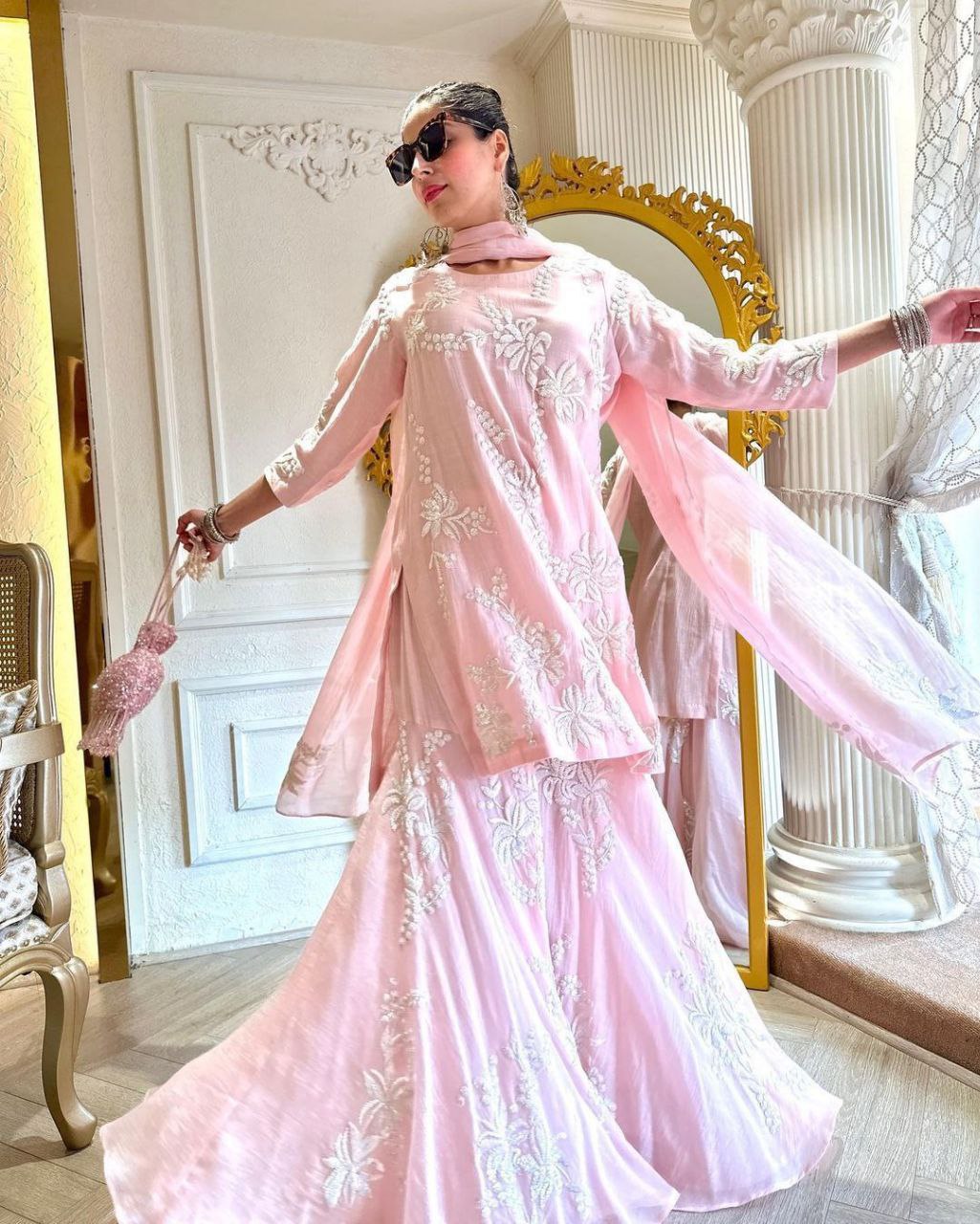Soft Pink Pearl Gharara Suit
