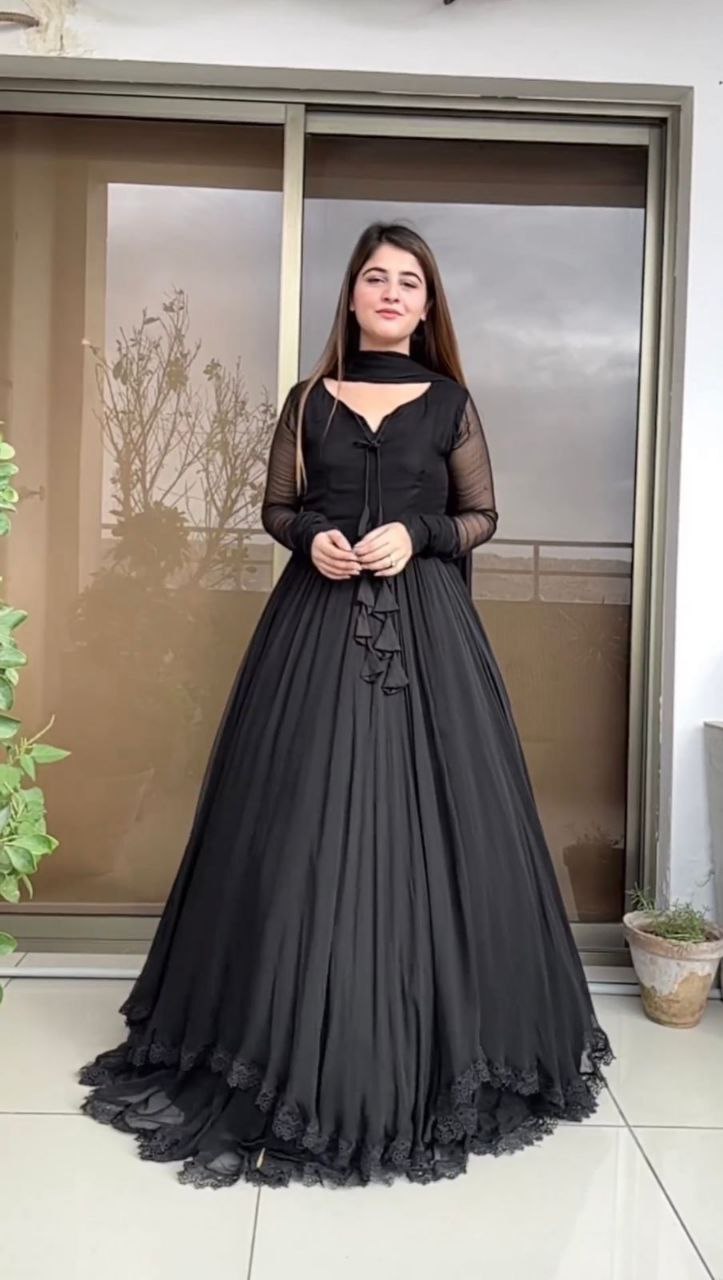 Black Fully Flared Anarkali Gown