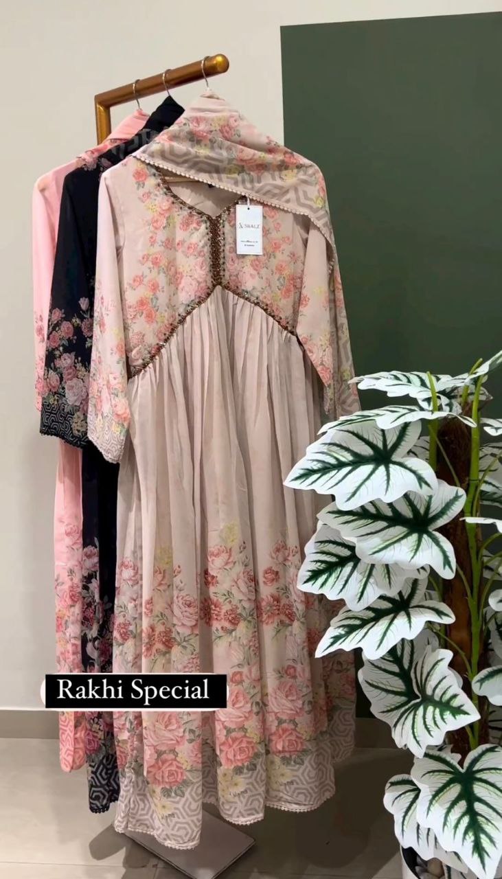 Floral Alia Cut Handwork Gown With Dupatta