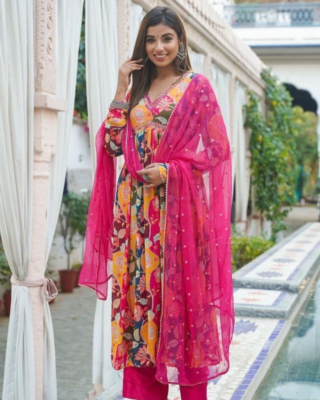 Multicolor Floral Printed Alia Cut Suit