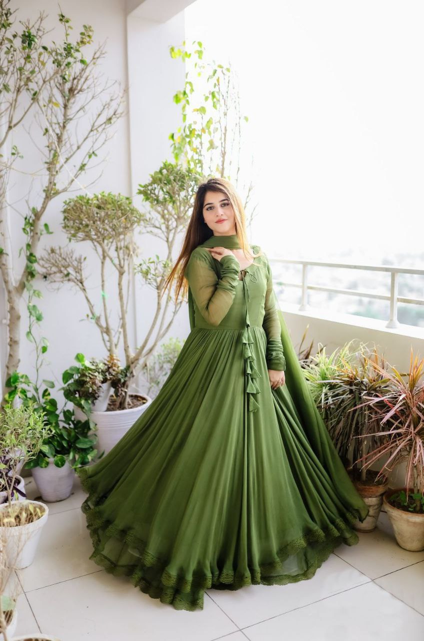 Green Fully Flared Anarkali Gown