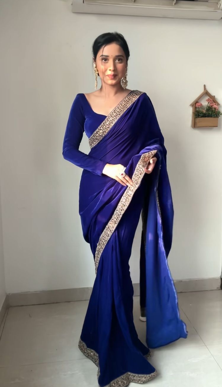 Magnificent Blue Velvet Saree