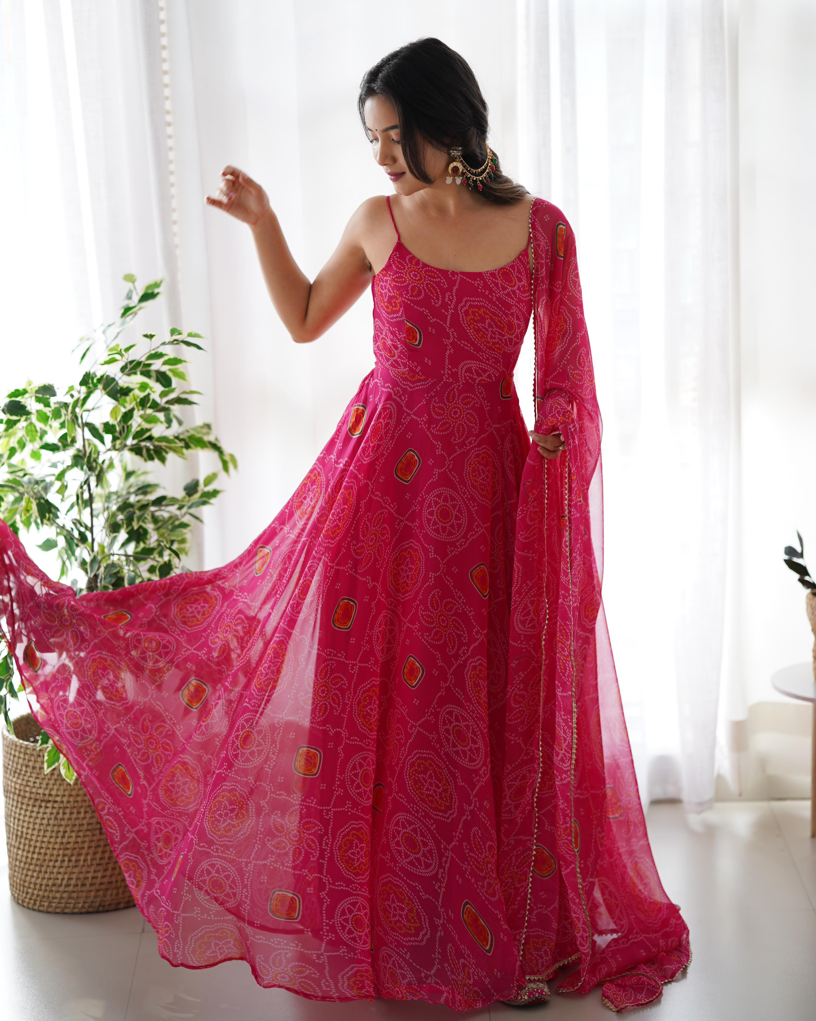 Fashionable Pink Backless Dori Anarkali