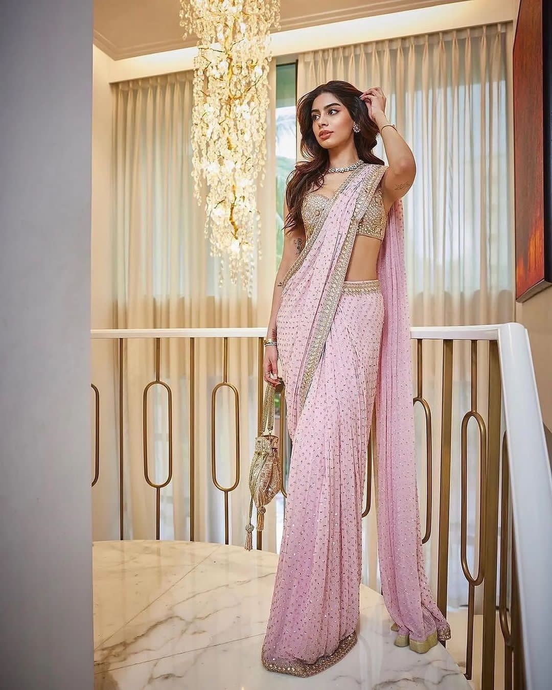 Glamorous Khushi Kapoor Inspired Pink Saree