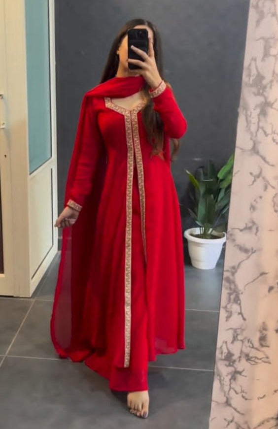 Alluring Red Karwachauth Salwar Suit