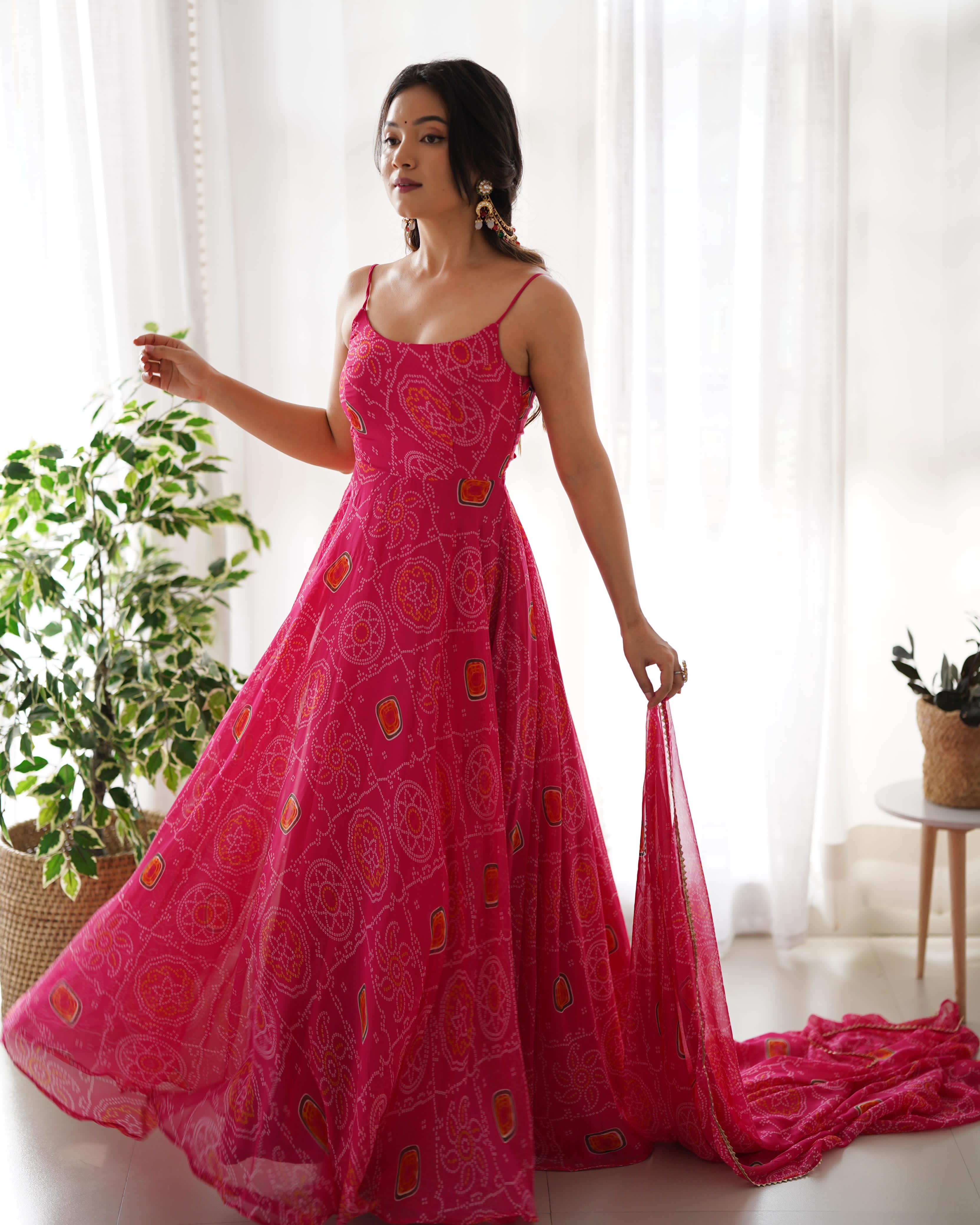 Fashionable Pink Backless Dori Anarkali