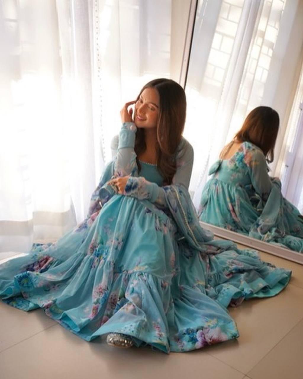 Chic Blue Printed Gown With Dupatta