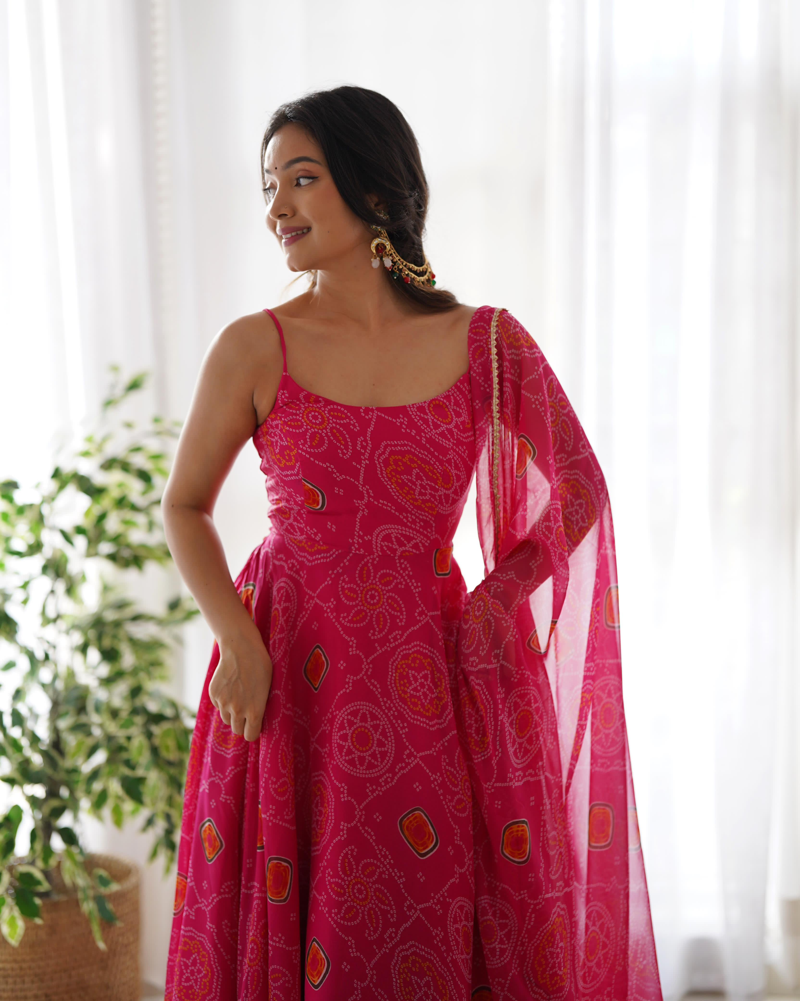 Fashionable Pink Backless Dori Anarkali