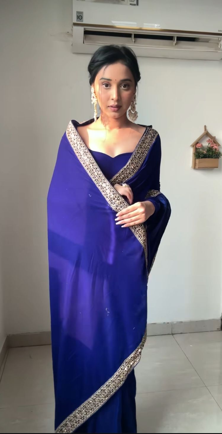 Magnificent Blue Velvet Saree