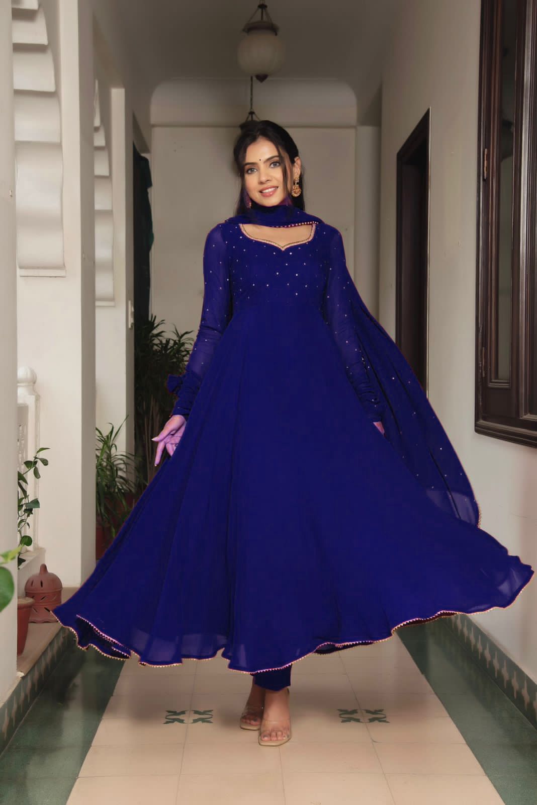 Minimalist Georgette Diamond Gown With Dupatta