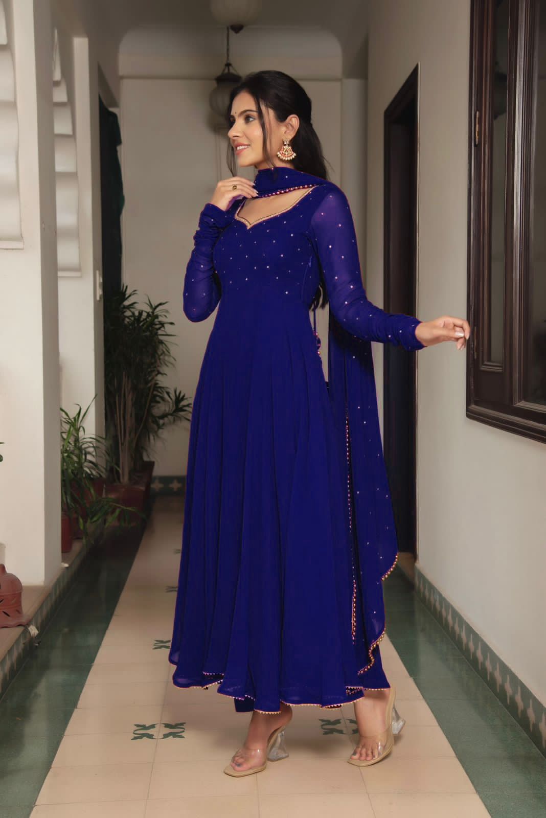 Minimalist Georgette Diamond Gown With Dupatta