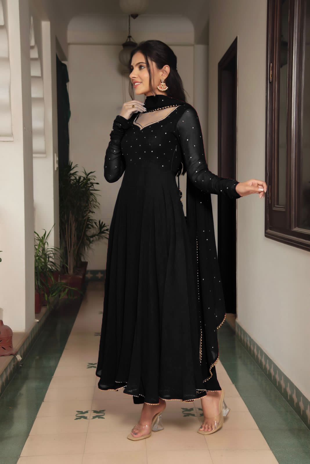 Minimalist Georgette Diamond Gown With Dupatta