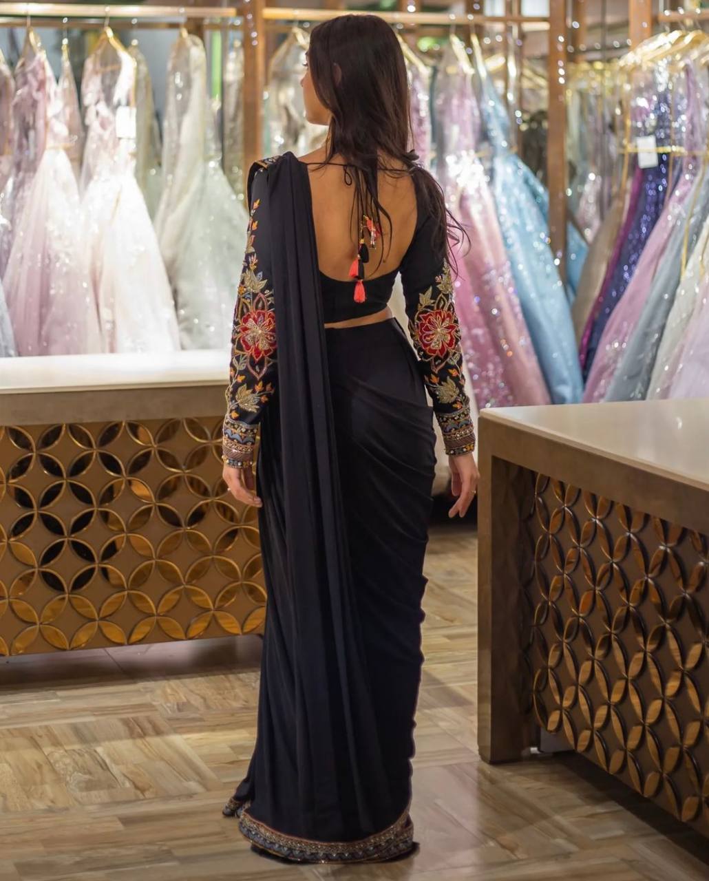 Designer Heavy Sequenced Black Saree