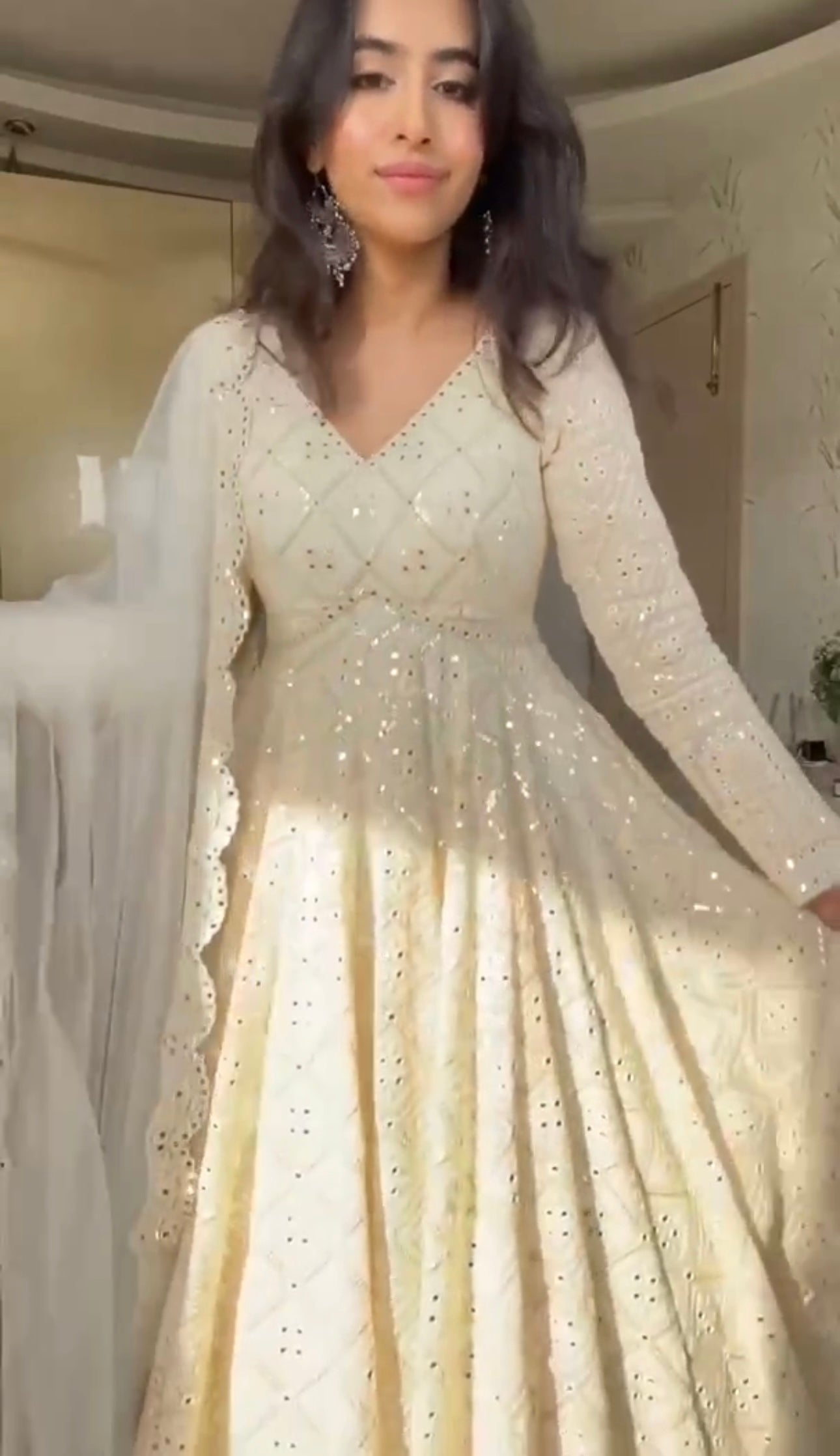 Poised White Gown With Dupatta