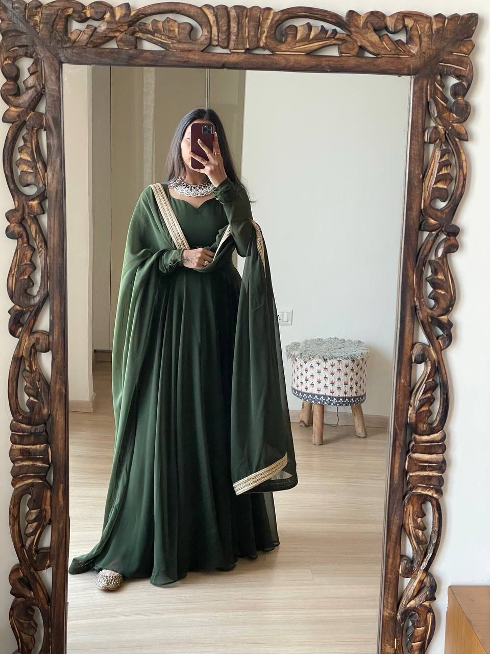 Graceful Monochrome Georgette Gown With Dupatta