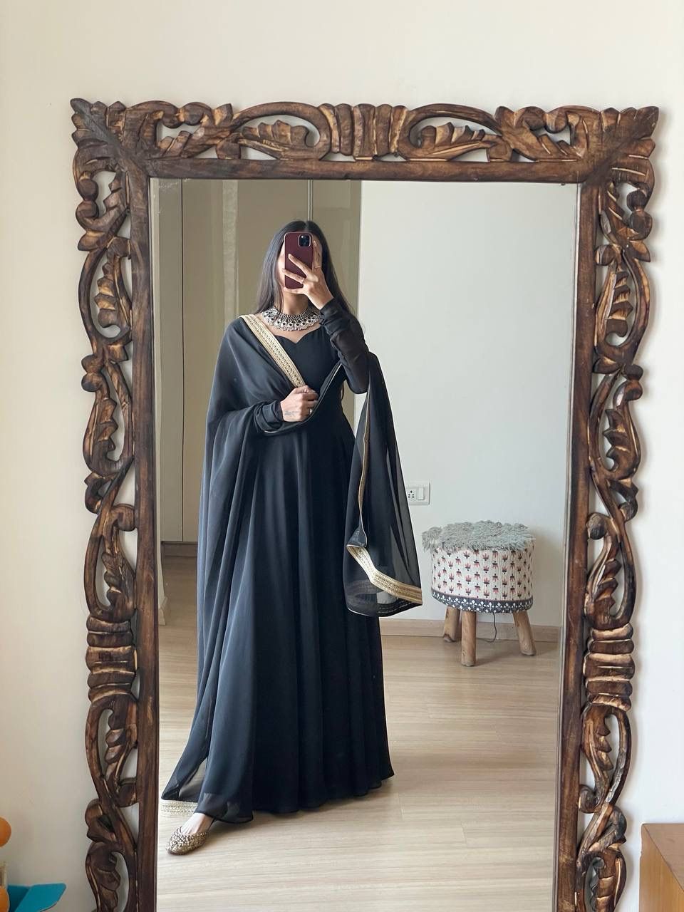 Graceful Monochrome Georgette Gown With Dupatta