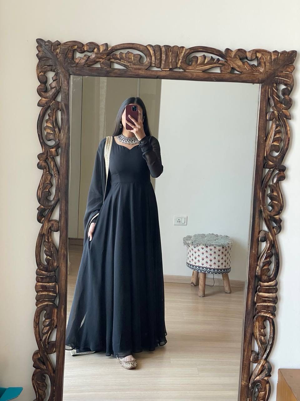 Graceful Monochrome Georgette Gown With Dupatta