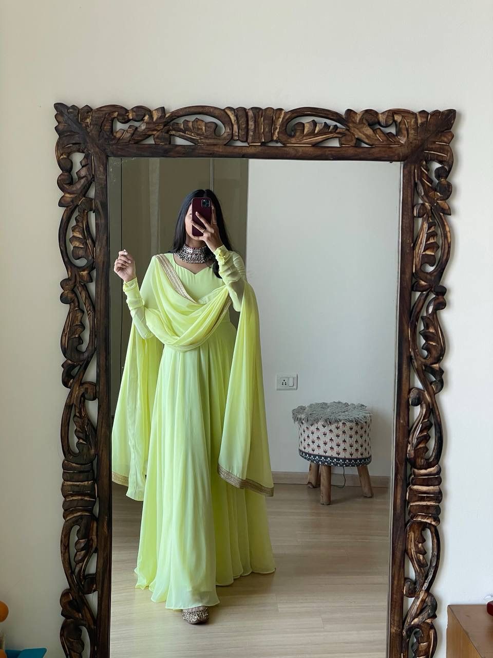 Graceful Monochrome Georgette Gown With Dupatta
