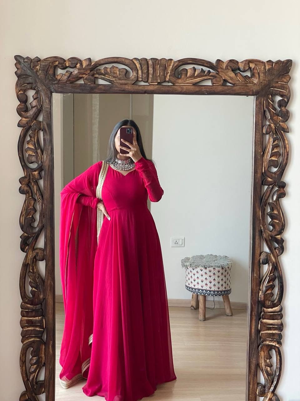 Graceful Monochrome Georgette Gown With Dupatta