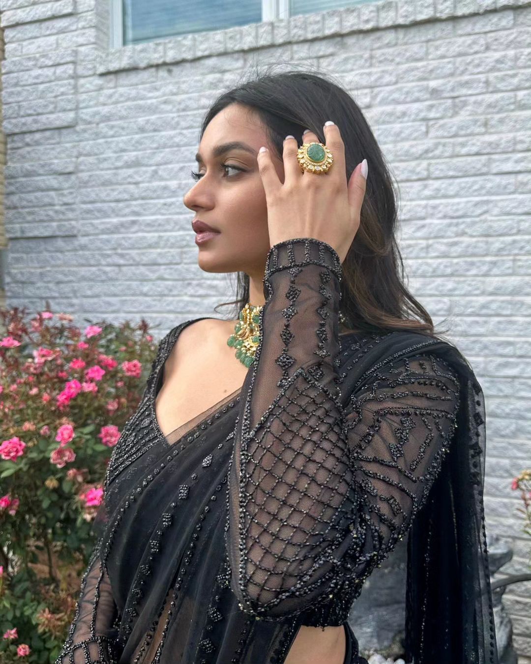 Embroidered Black Shimmery Saree