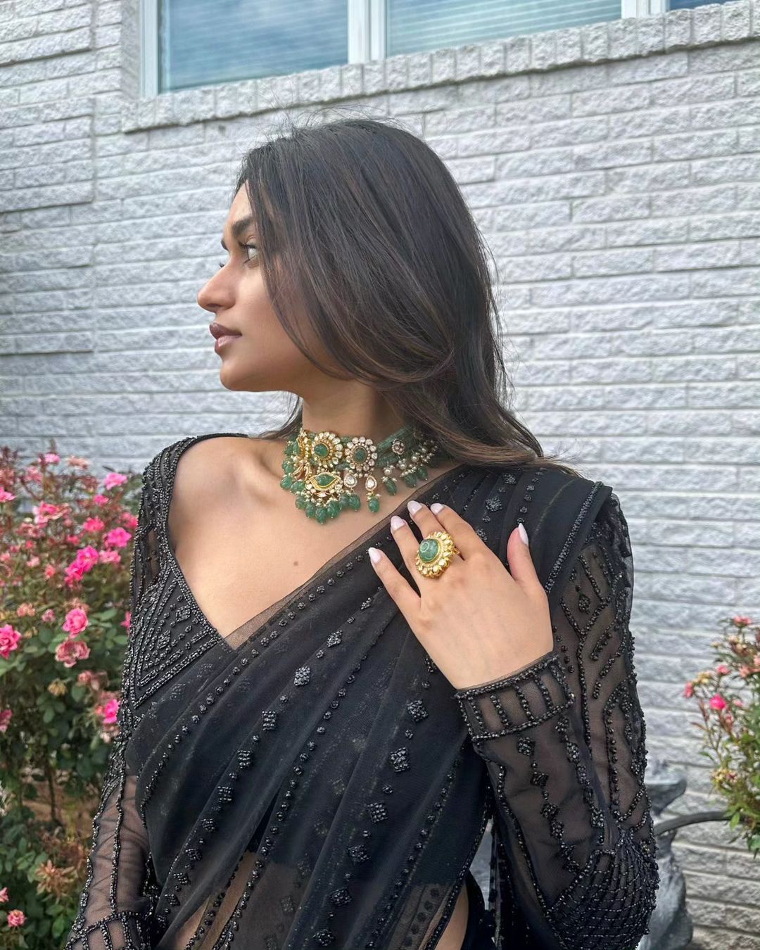 Embroidered Black Shimmery Saree