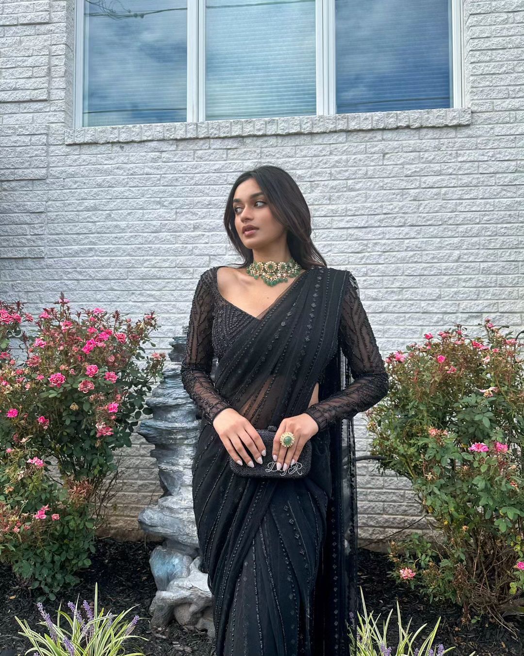 Embroidered Black Shimmery Saree