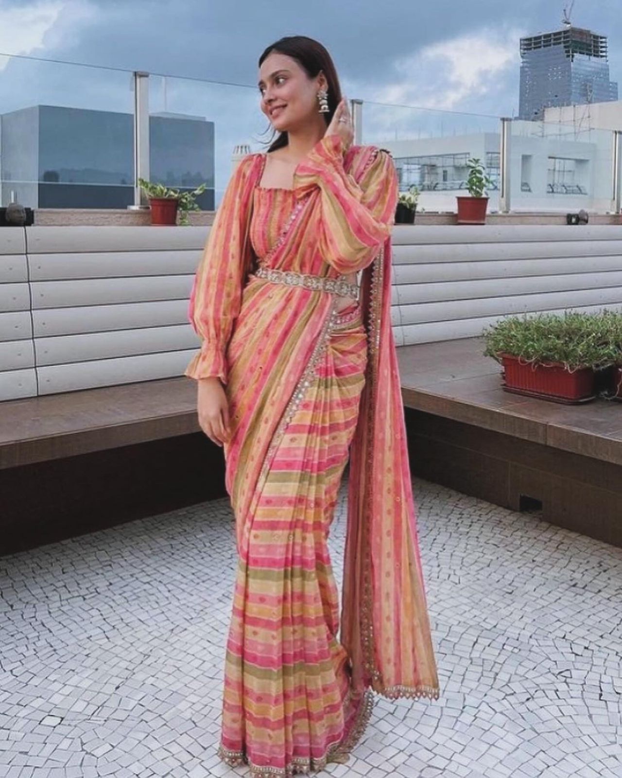 Cotton Crushed Belt Style Saree