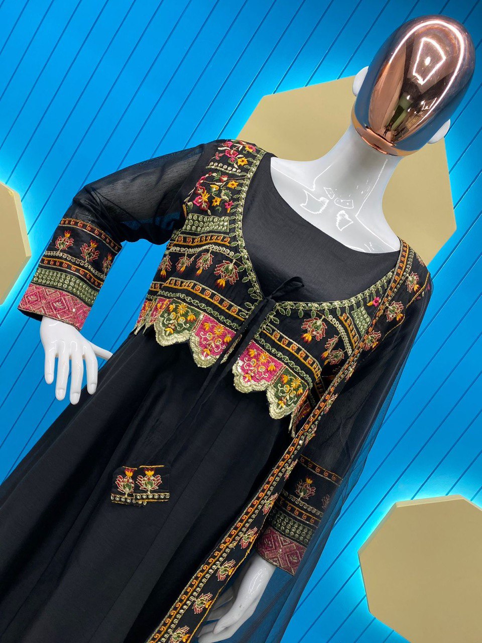 Rajwadi Silk Embroidered Salwar Suit With Koti