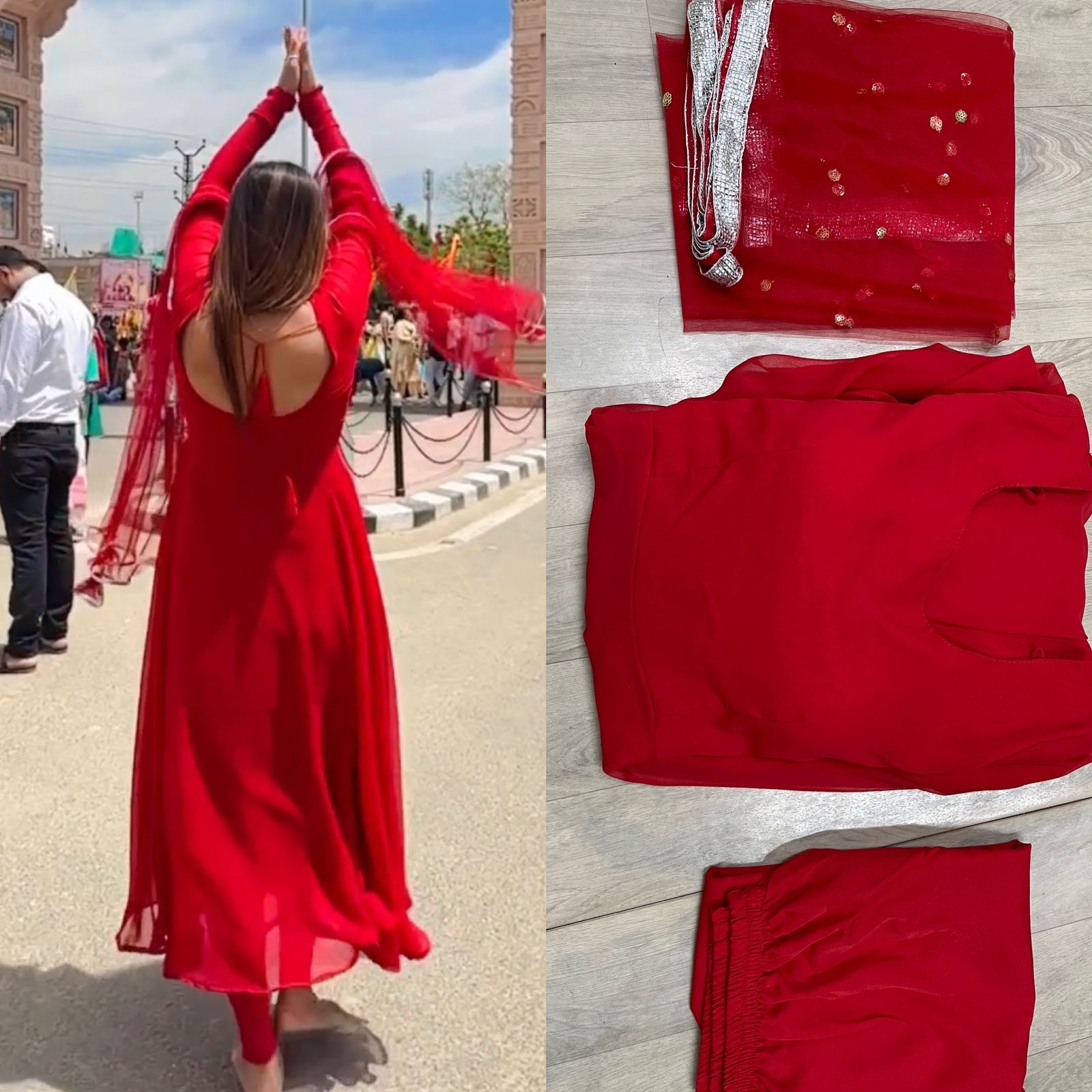 Sleek Red Anarkali Set