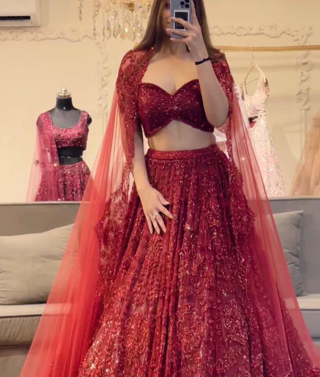 Maroon Glitter Lehenga Choli