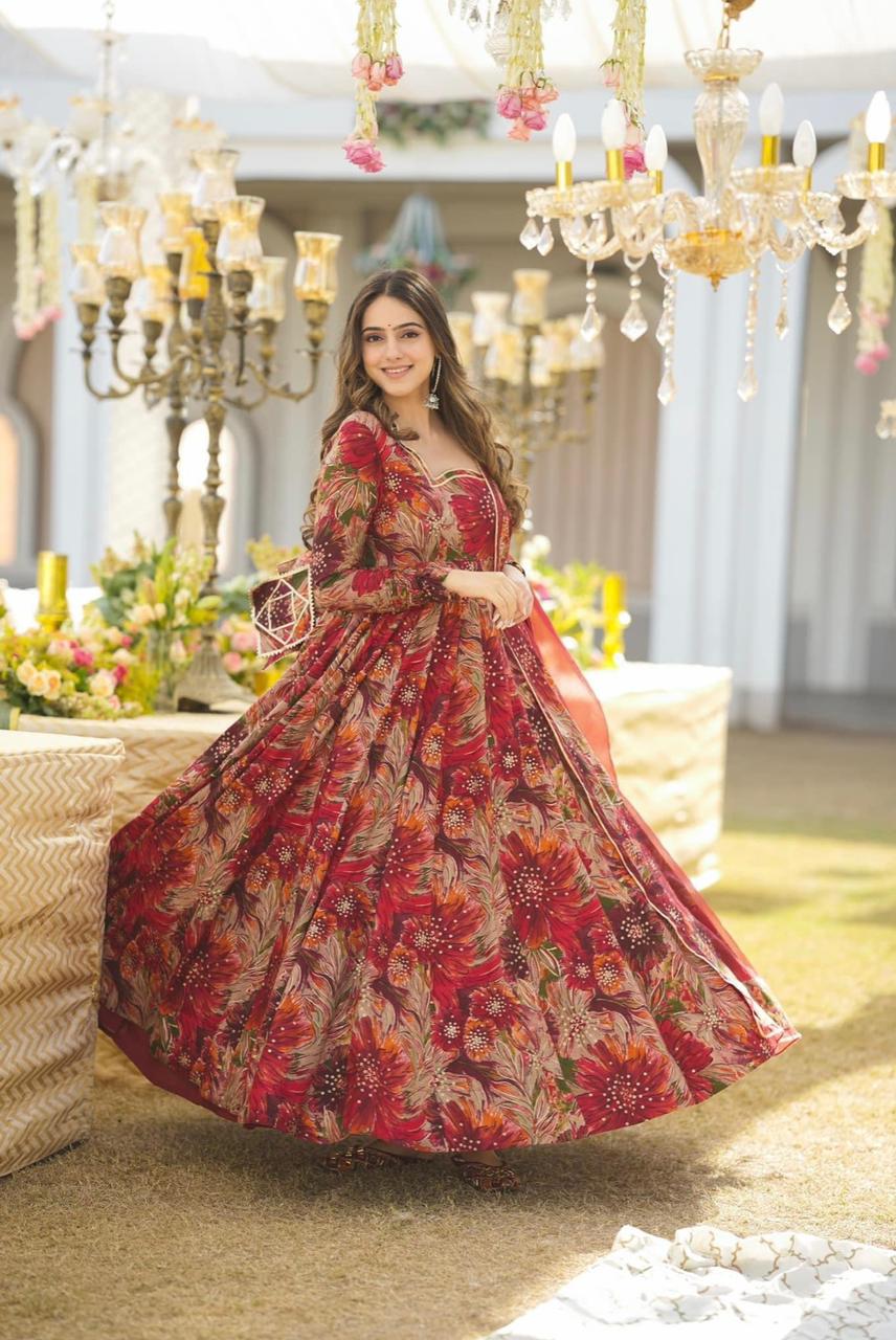 Gulbahar Red Gown With Dupatta