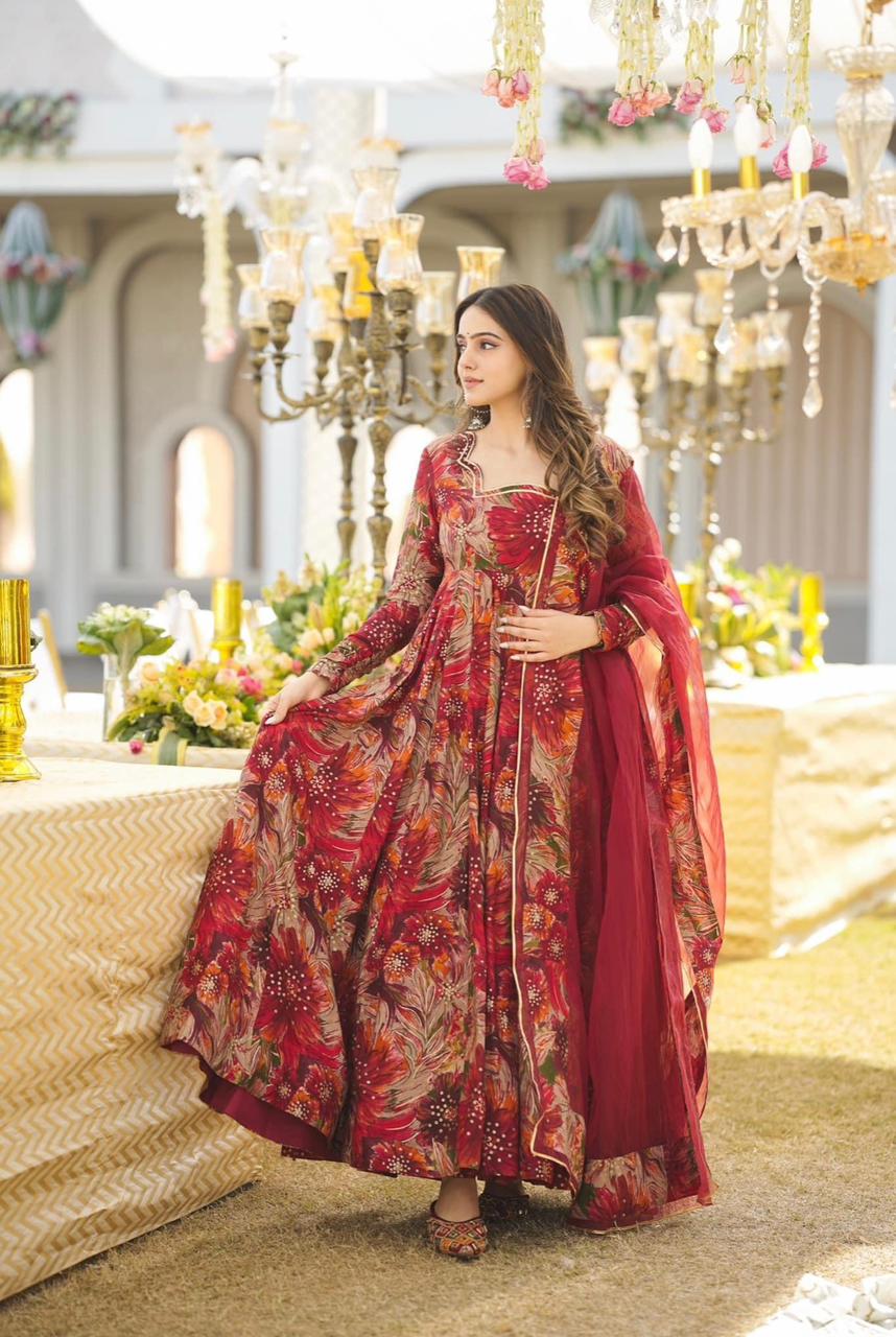 Gulbahar Red Gown With Dupatta