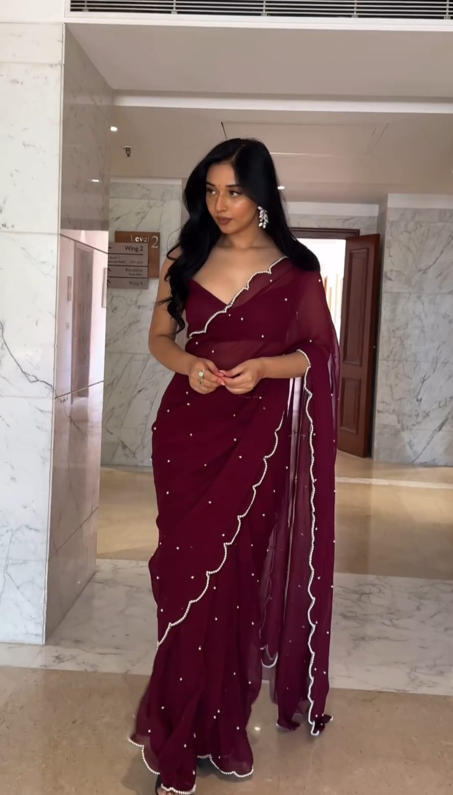 Royal Maroon Ready To Wear Saree - Main Image