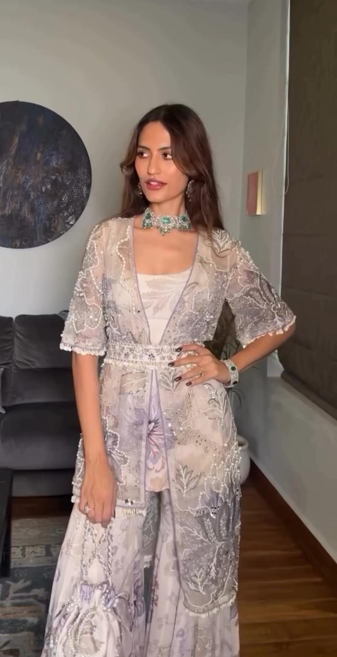 Ada-e-Husn Sharara Set With Jacket & Belt