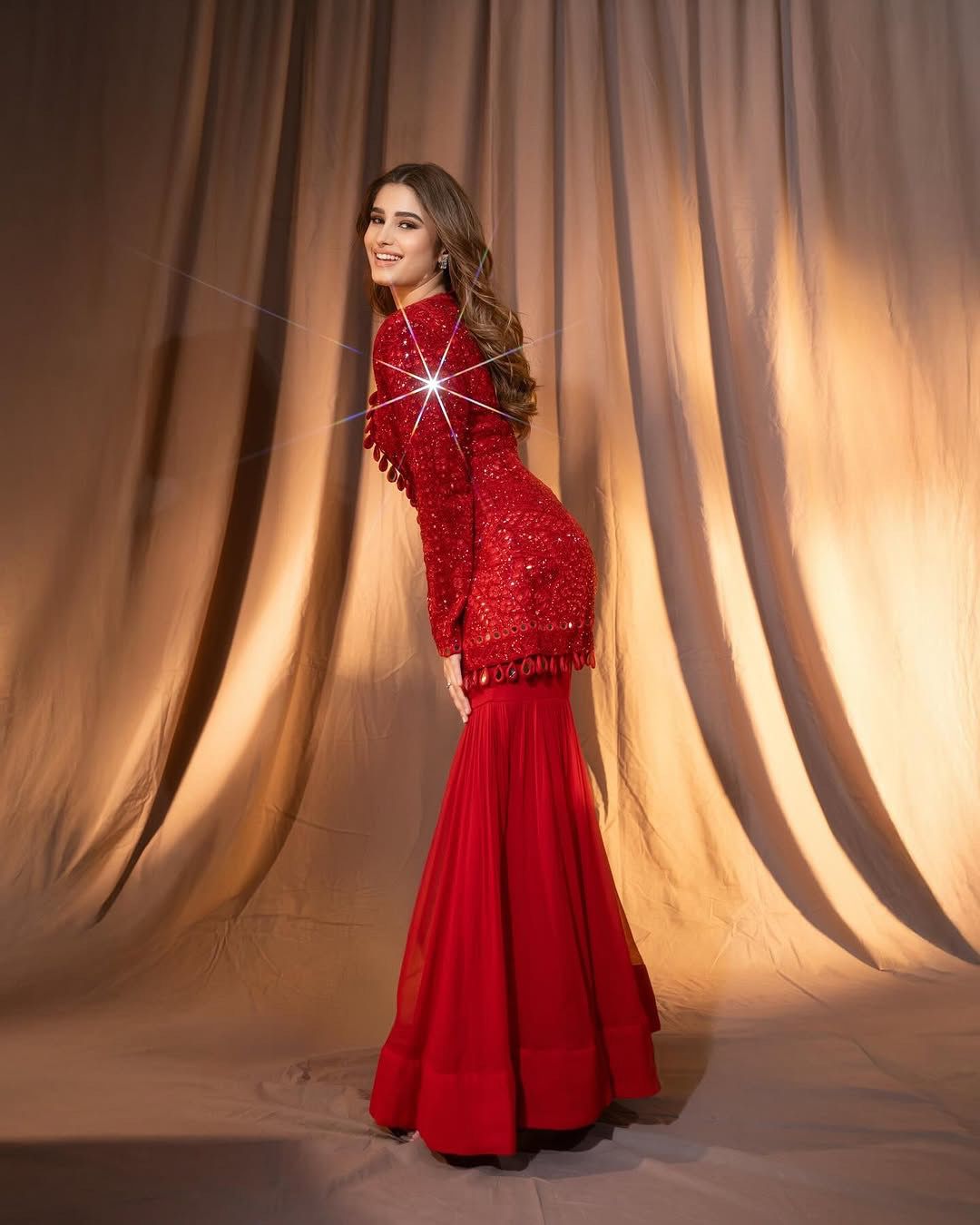 Red Georgette Aura Three Piece Jacket Set