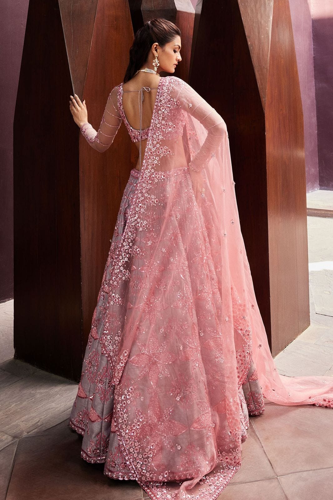 Pink Floral Sequins Lehenga Choli