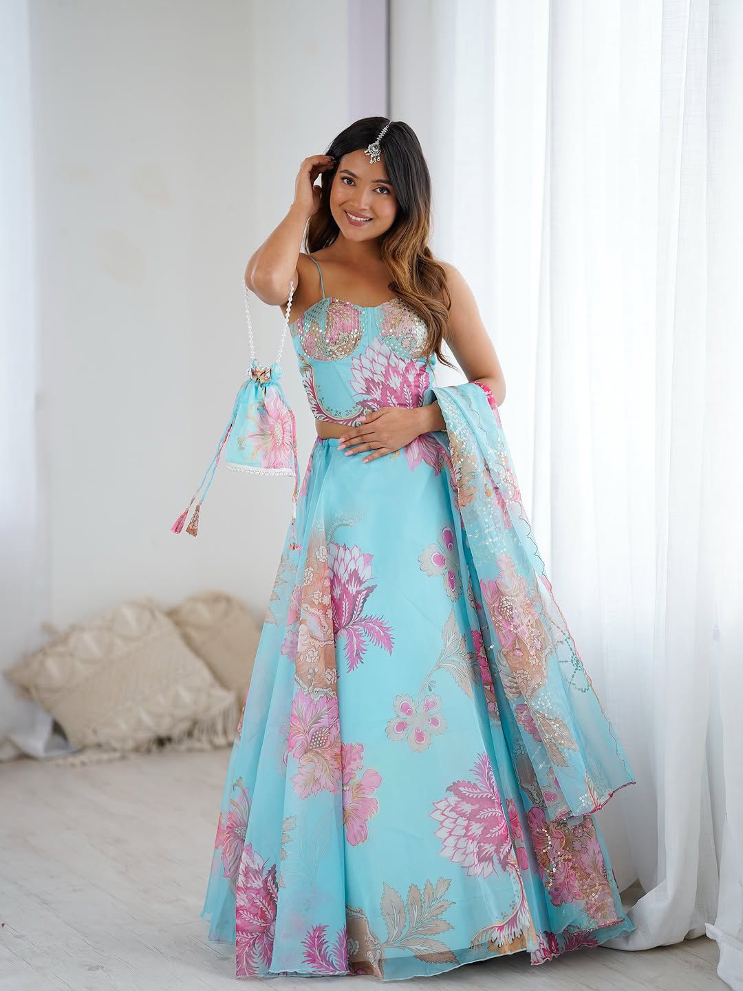 Frosted Bloom Nest With Batwa Bag Lehenga Choli
