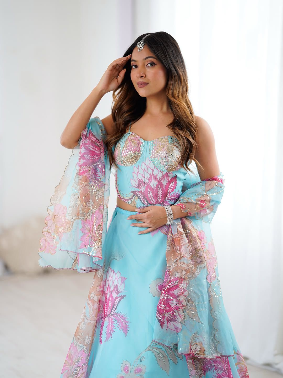 Frosted Bloom Nest With Batwa Bag Lehenga Choli