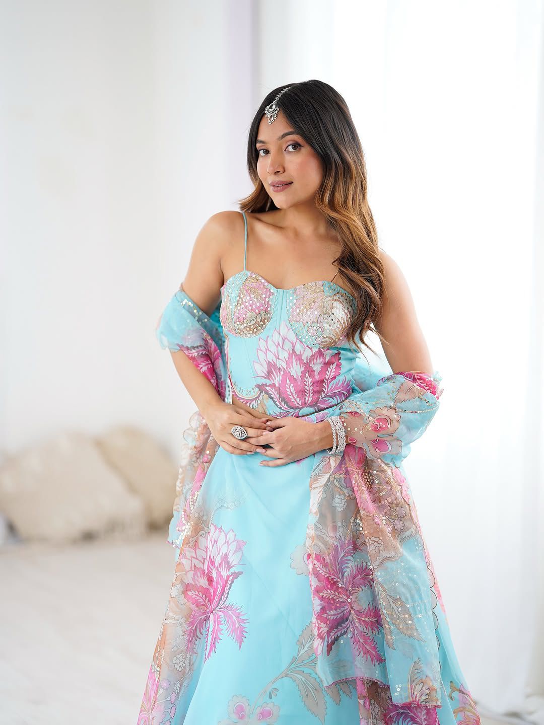 Frosted Bloom Nest With Batwa Bag Lehenga Choli