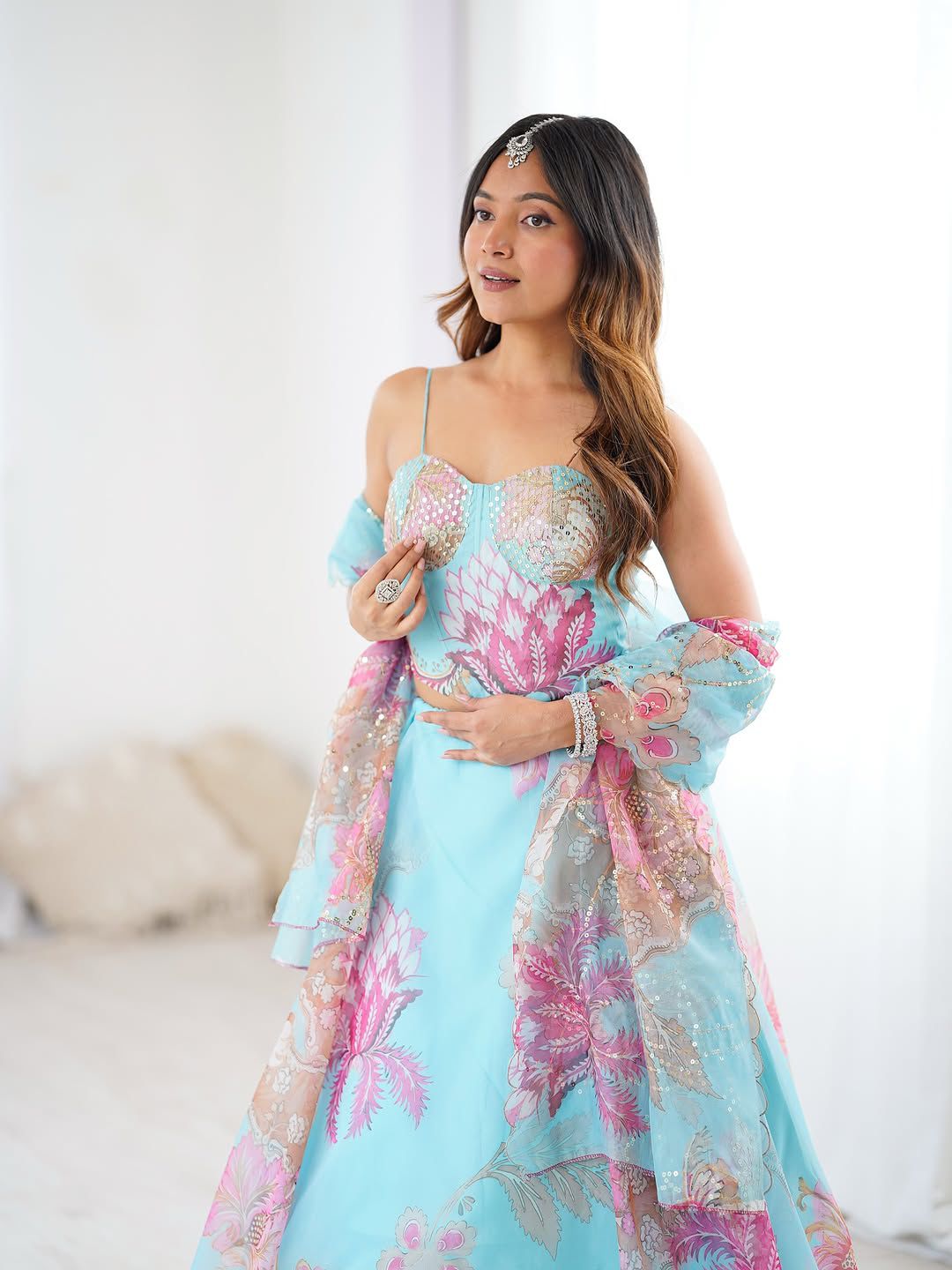 Frosted Bloom Nest With Batwa Bag Lehenga Choli