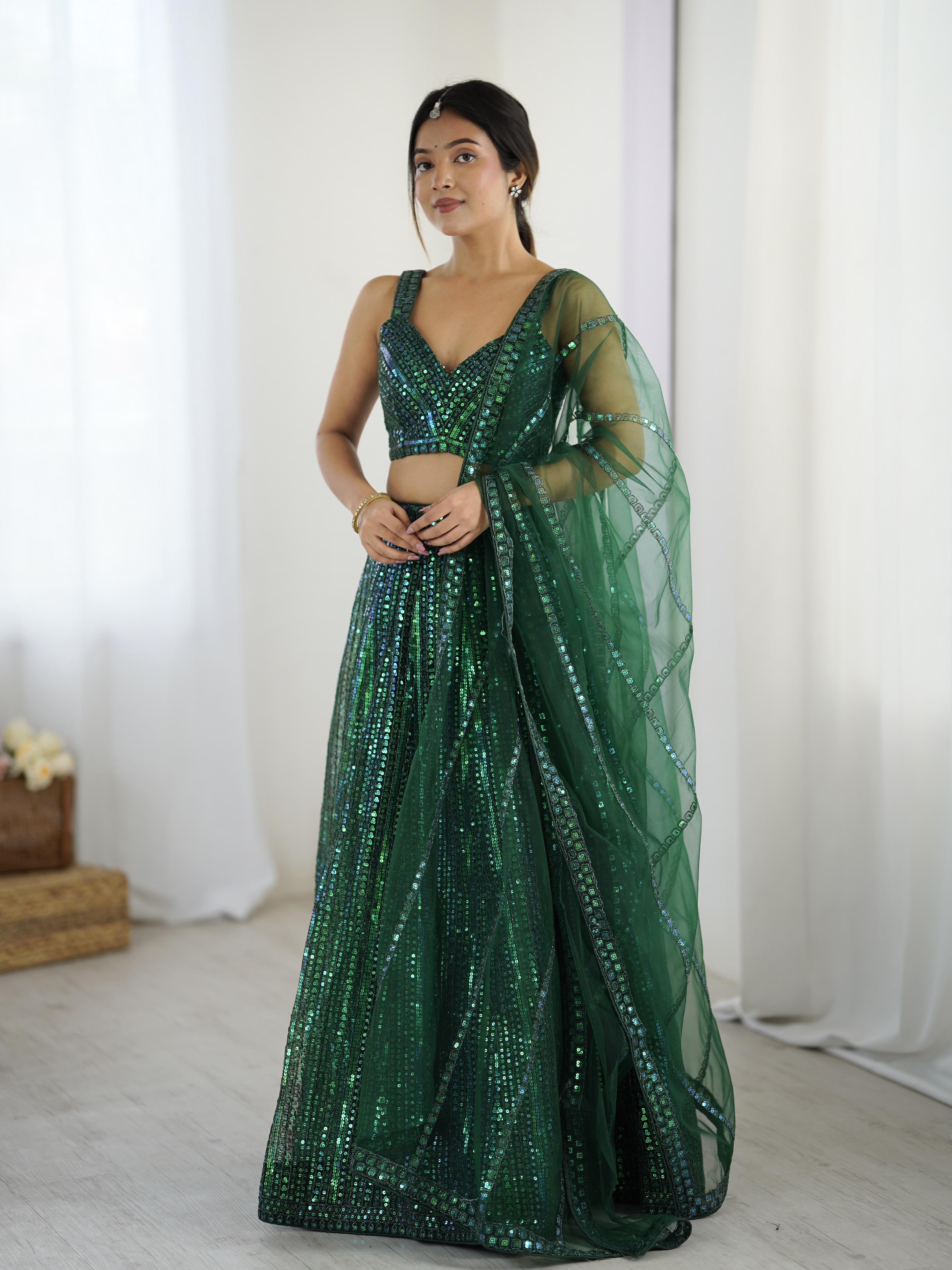 Green Sultry Shimmer Lehenga Choli