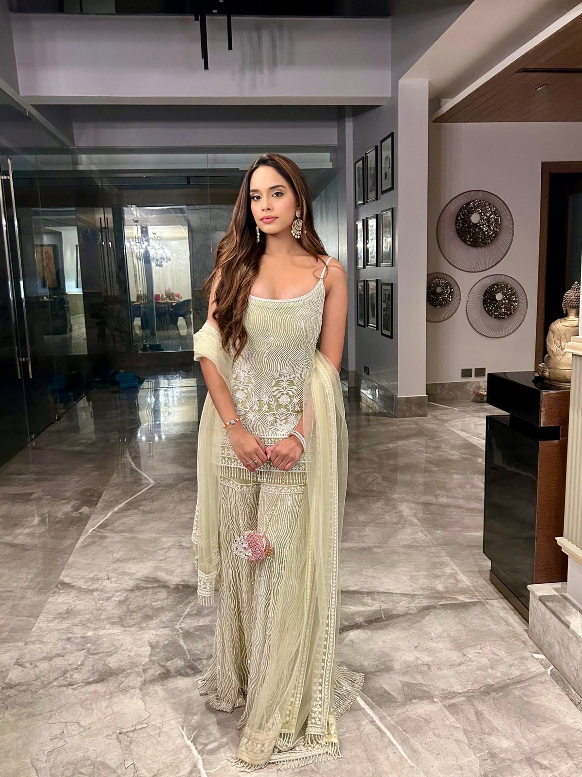 Shamreen Spark Sharara Set (Sage Green)