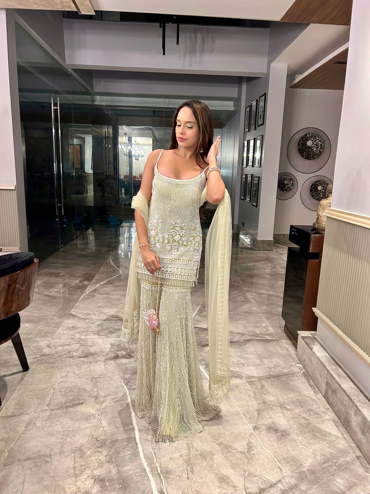 Shamreen Spark Sharara Set (Sage Green)