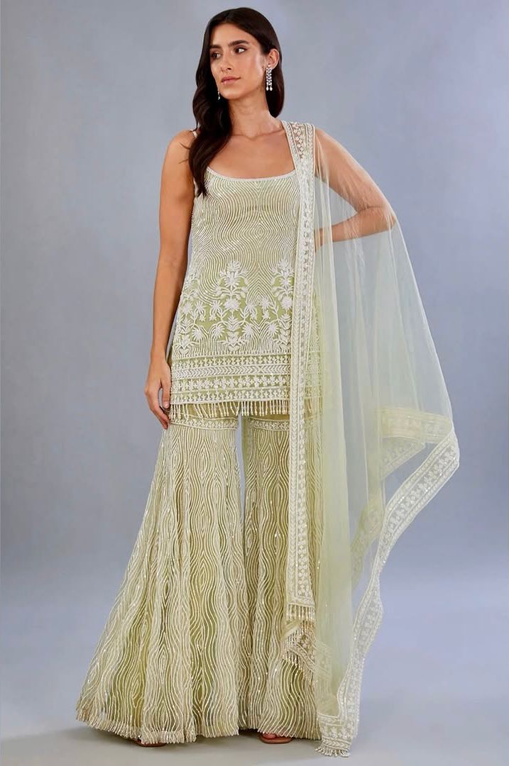 Shamreen Spark Sharara Set (Sage Green)