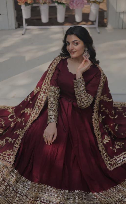 Radiant Dark Maroon Gown Set