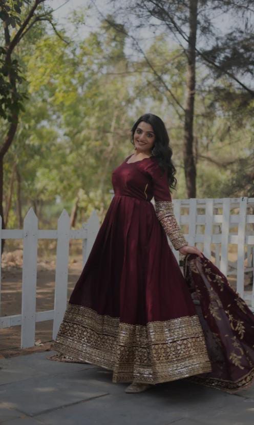 Radiant Dark Maroon Gown Set