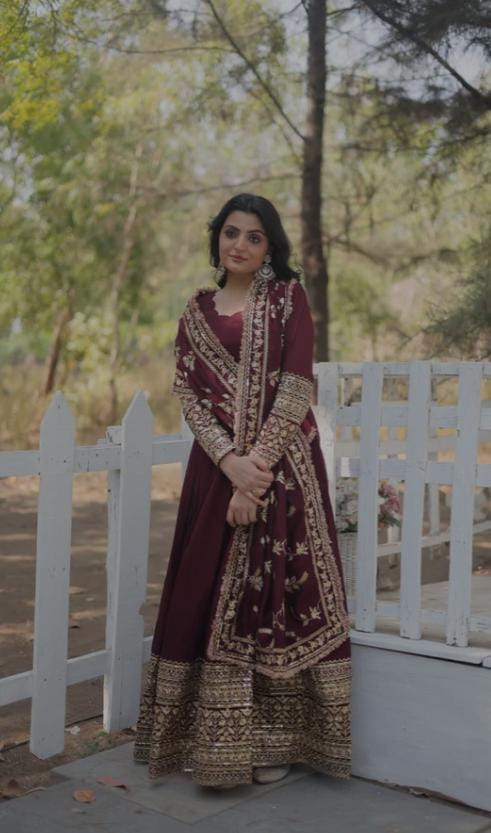 Radiant Dark Maroon Gown Set