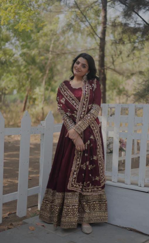 Radiant Dark Maroon Gown Set