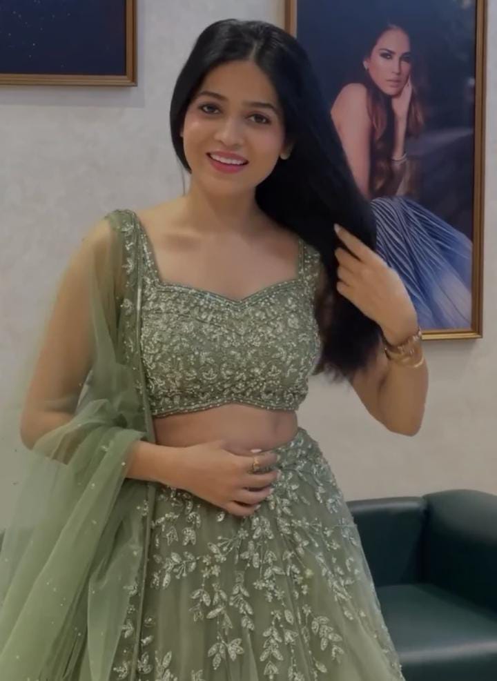 Soft Net Pista Green Color Lehenga Choli Set