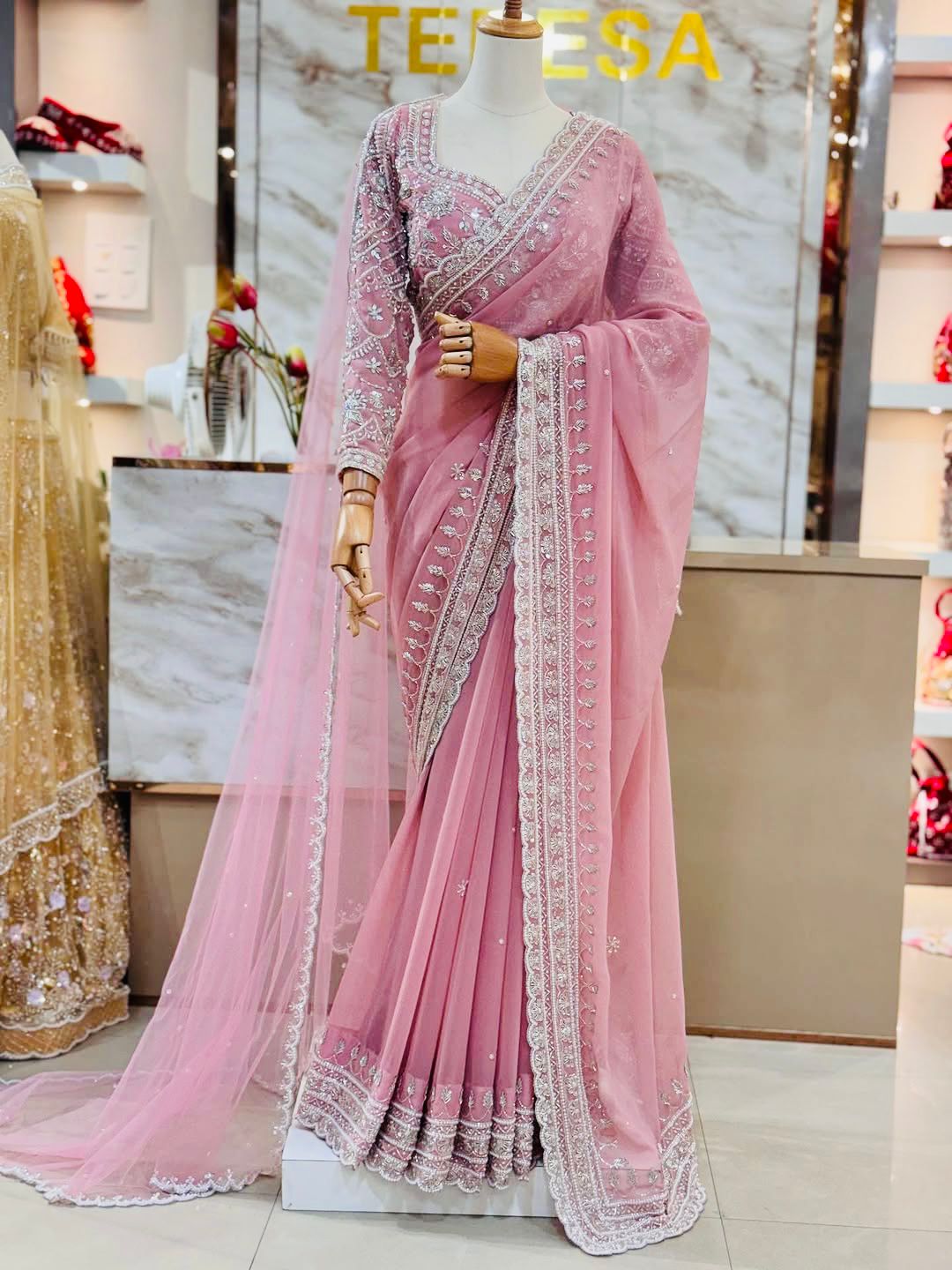 Rose Crystal Aura Saree